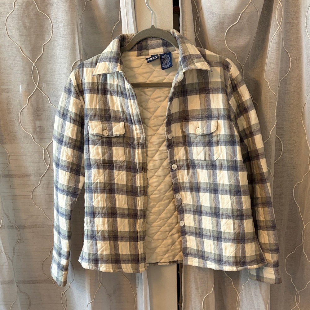 Vintage Roxy Blue and Cream Plaid Utility Jacket